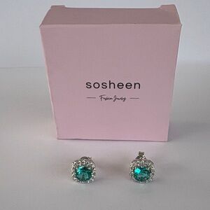 Silver and Green Crystal Earrings